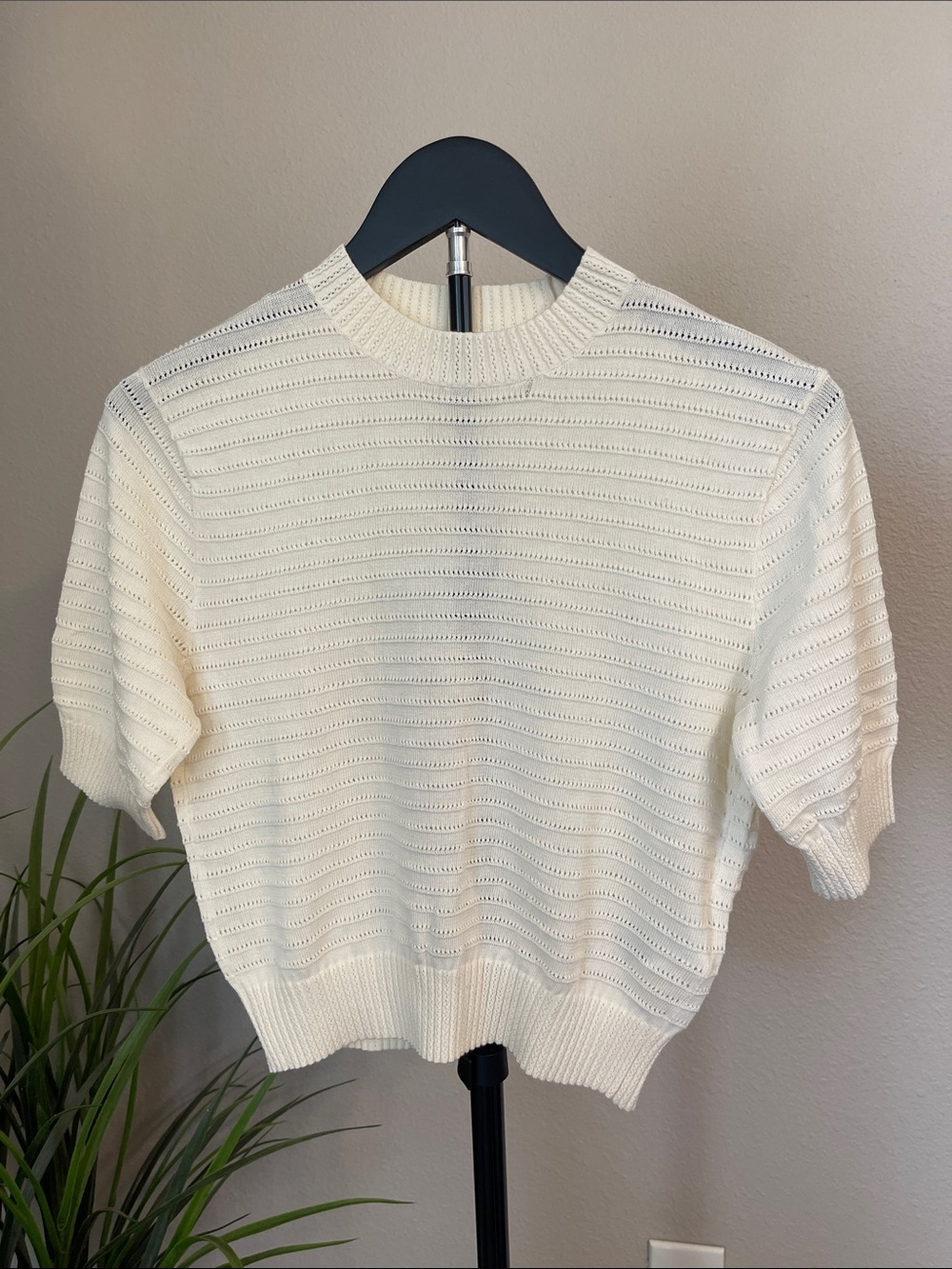 Madewell Ivory Pointelle Short-Sleeve Knit Top
